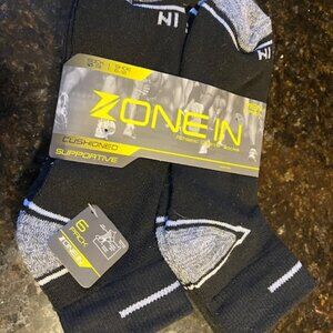 ZoneIn Cushioned Supportive Socks 6 pairs, Quarter, size 10-13, B&G NWT